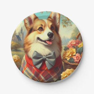 Retro Welsh Corgi Cardigan Painting Paper Plate