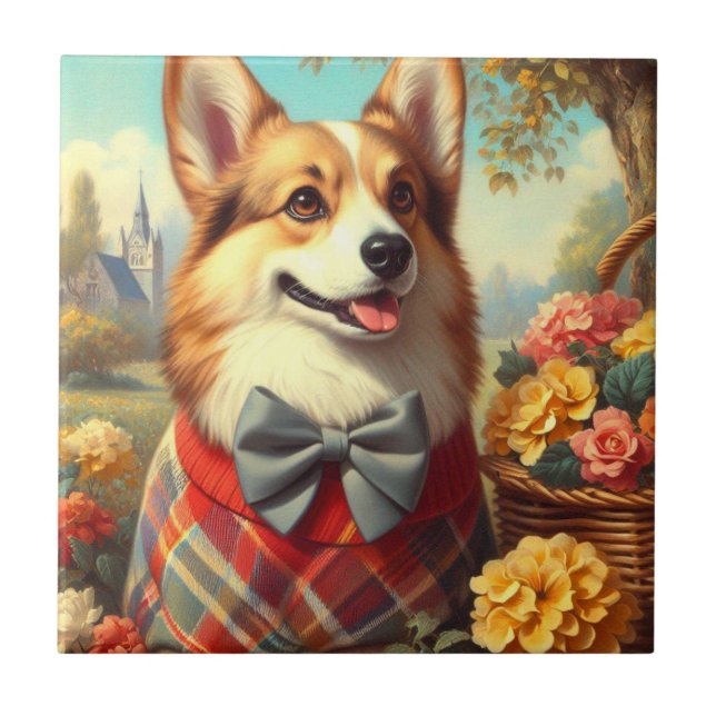 Retro Welsh Corgi Cardigan Painting Tile (Front)