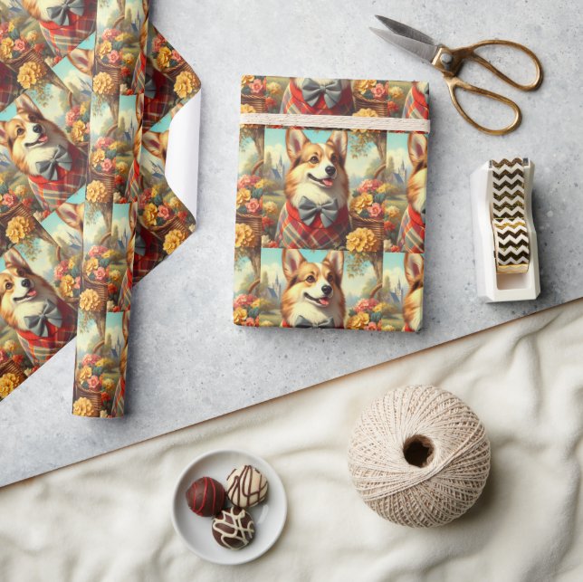 Retro Welsh Corgi Cardigan Painting Wrapping Paper (Crafts)
