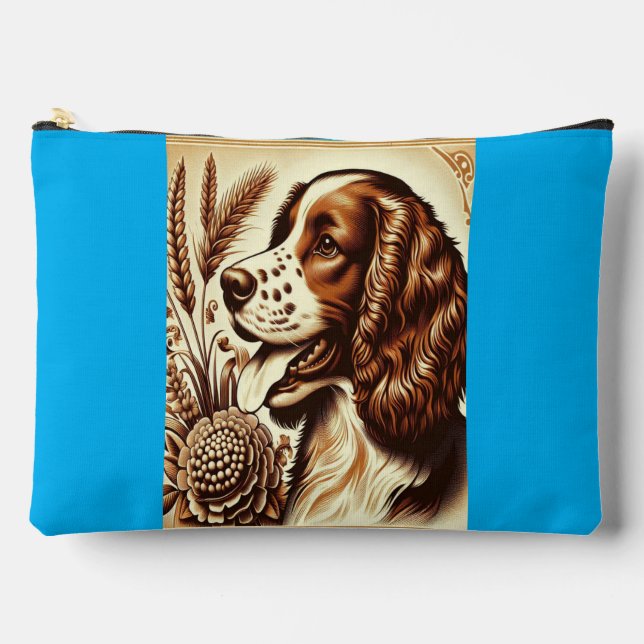 Retro Welsh Springer Spaniel Brown White Art Accessory Pouch (Front)