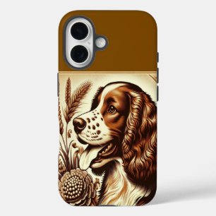 Retro Welsh Springer Spaniel Brown White Art iPhone 16 Case