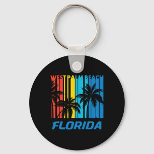 Retro West Palm Beach Florida Palm Trees Vacation Key Ring