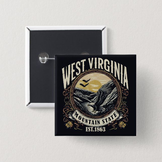 Retro West Virginia 15 Cm Square Badge (Front & Back)