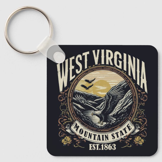 Retro West Virginia Key Ring (Front)