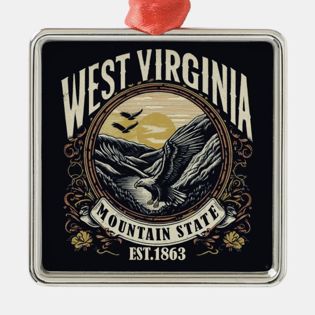 Retro West Virginia Metal Tree Decoration (Front)