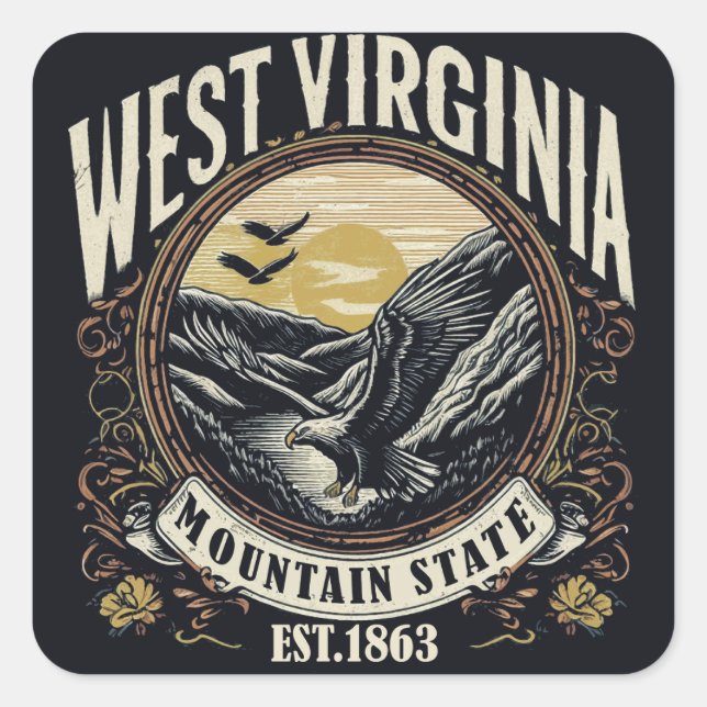 Retro West Virginia Square Sticker (Front)