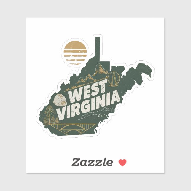 Retro West Virginia State Car Sticker (Sheet)