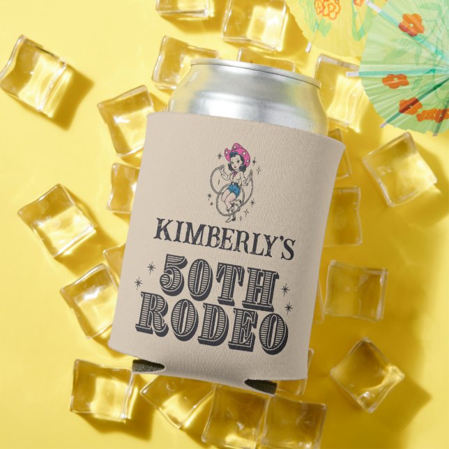 Retro Western 50th Rodeo Birthday Can Cooler (In Situ Summer)