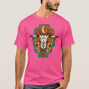 Retro Western Aztec Cow Skull Floral Western Punch T-Shirt