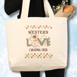 Retro Western Christmas Large Tote Bag