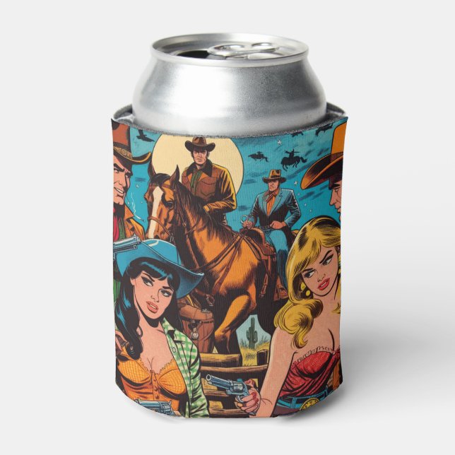 Retro Western Comics Illustration Can Cooler (Can Front)