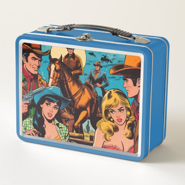 Retro Western Comics Illustration Metal Lunch Box (Front)
