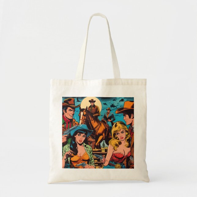 Retro Western Comics Illustration Tote Bag (Front)