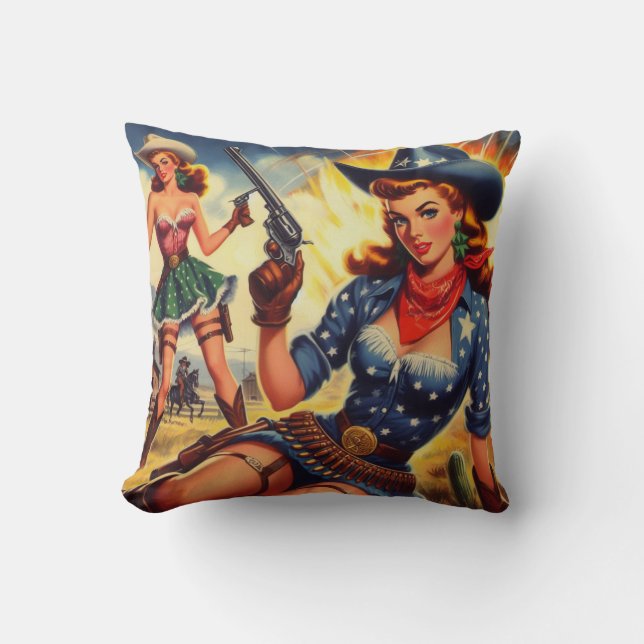 Retro Western Country Girls Cushion (Front)