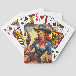 Retro Western Country Girls Playing Cards