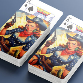 Retro Western Country Girls Playing Cards