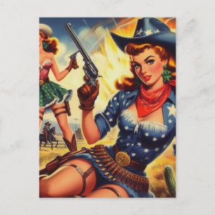 Retro Western Country Girls Postcard