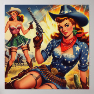 Retro Western Country Girls Poster