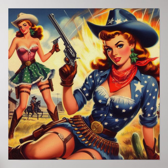 Retro Western Country Girls Poster (Front)