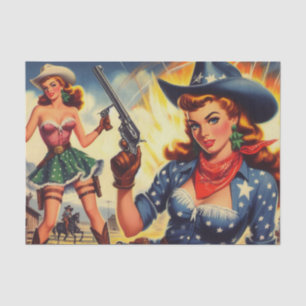 Retro Western Country Girls Tissue Paper