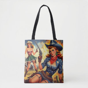 Retro Western Country Girls Tote Bag