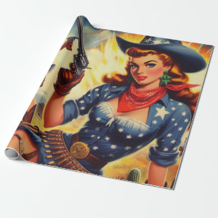 Retro Western Country Girls Wrapping Paper