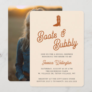 Retro Western Cowboy Boots & Bubbly Bridal Shower Invitation