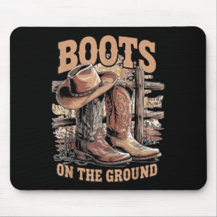 Retro Western Cowgirl Cowboy Hat Boots On Da Groun Mouse Mat