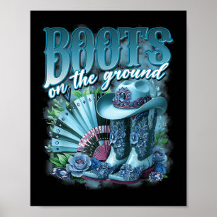 Retro Western Cowgirl Cowboy Linedance Boots On Da Poster