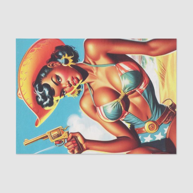 Retro Western Cowgirl Pin-up Tissue Paper (Front)