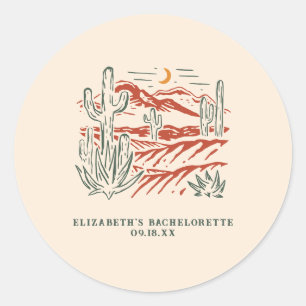 Retro Western Desert Cactus   Bachelorette  Classic Round Sticker