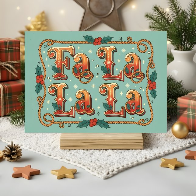 Retro Western Fa La La Christmas Holiday Card (Creator Uploaded)