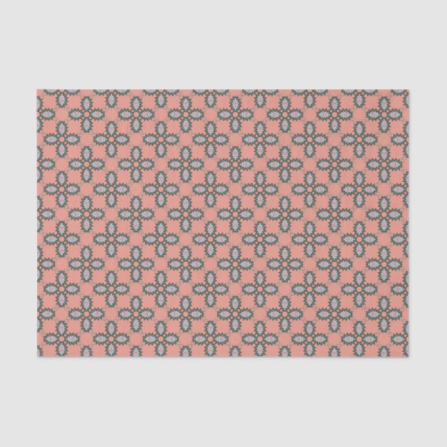Retro Western Geometric Peach Blue Tissue Paper (Front)