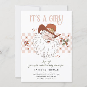 Retro Western Girl Christmas Baby Shower Invitation