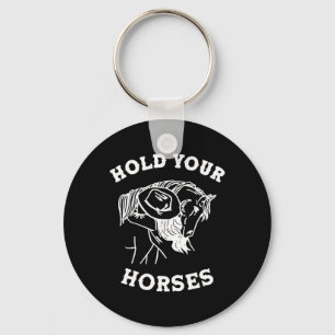 Retro Western Girl Hold Your Horses Horseback Ridi Key Ring
