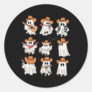 Retro Western Halloween Cowboy Ghost Collage Spook Classic Round Sticker