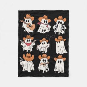 Retro Western Halloween Cowboy Ghost Collage Spook Fleece Blanket