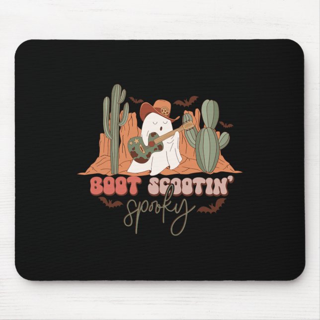 Retro Western Halloween Cute Ghost Fun Boot Scooti Mouse Mat (Front)