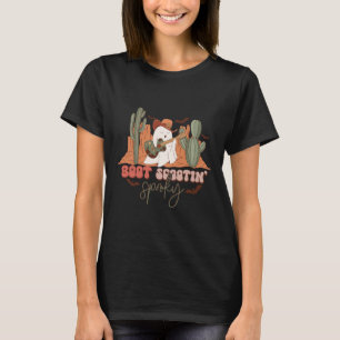 Retro Western Halloween Cute Ghost Fun Boot Scooti T-Shirt