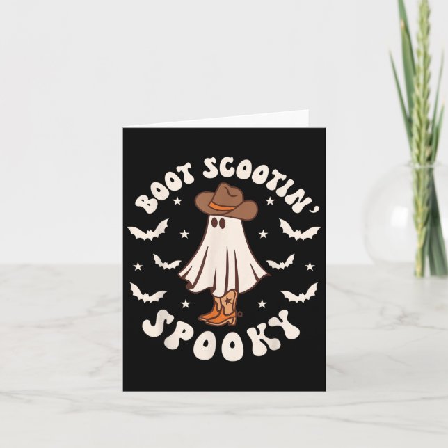 Retro Western Halloween Cute Ghost Funny Boot Scoo Card (Front)