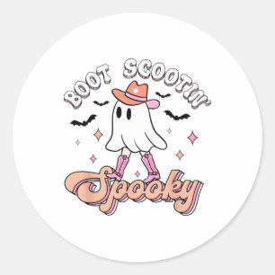 Retro Western Halloween Cute Ghost Funny Boot Scoo Classic Round Sticker