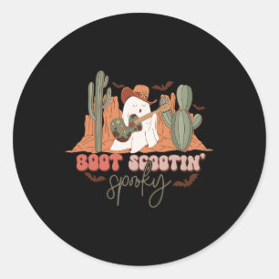 Retro Western Halloween Cute Ghost Funny Boot Scoo Classic Round Sticker