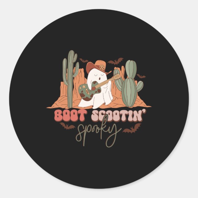 Retro Western Halloween Cute Ghost Funny Boot Scoo Classic Round Sticker (Front)