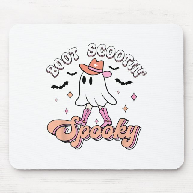 Retro Western Halloween Cute Ghost Funny Boot Scoo Mouse Mat (Front)