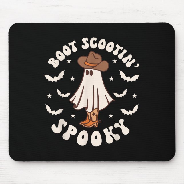 Retro Western Halloween Cute Ghost Funny Boot Scoo Mouse Mat (Front)