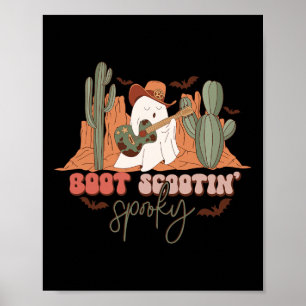Retro Western Halloween Cute Ghost Funny Boot Scoo Poster