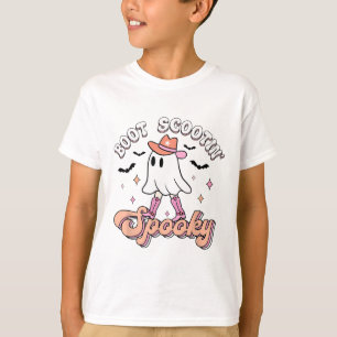 Retro Western Halloween Cute Ghost Funny Boot Scoo T-Shirt