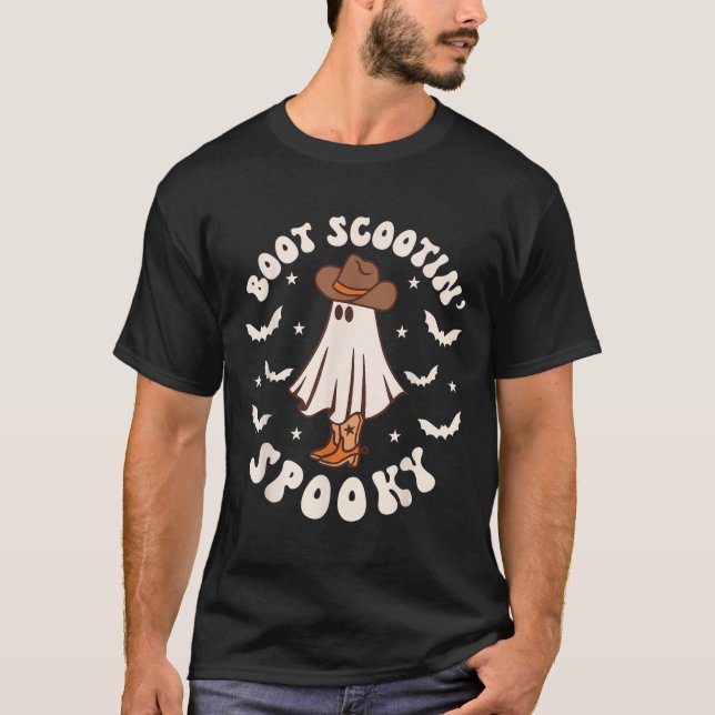 Retro Western Halloween Cute Ghost Funny Boot Scoo T-Shirt (Front)