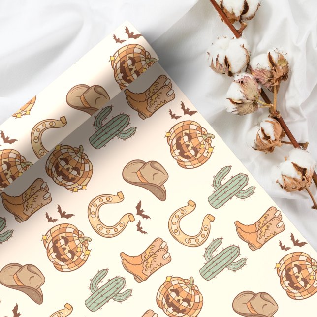 Retro Western Halloween Trendy Boho Wrapping Paper (Creator Uploaded)