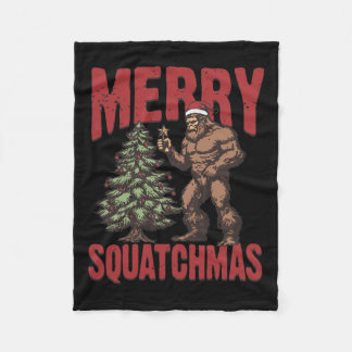 Retro Western Merry Squatchmas Funny Bigfoot Santa Fleece Blanket